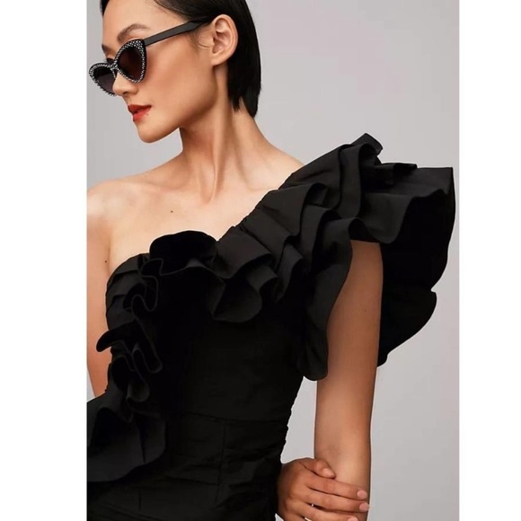 Anthropologie Celia B Kaia Dress One Shoulder Ruffle Mini Party Fall Sz XL NWT - Picture 2 of 14